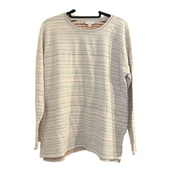 Pure Jill Reversed Stripes Women's Sweatshirt Long Sleeve On-Seam Pockets Medium - Picture 1 of 6